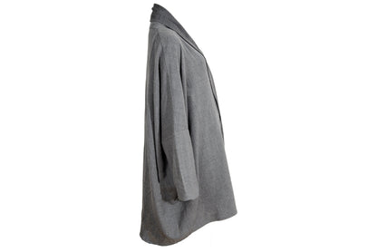 Eskandar grey wool loose draped oversized kimono coat