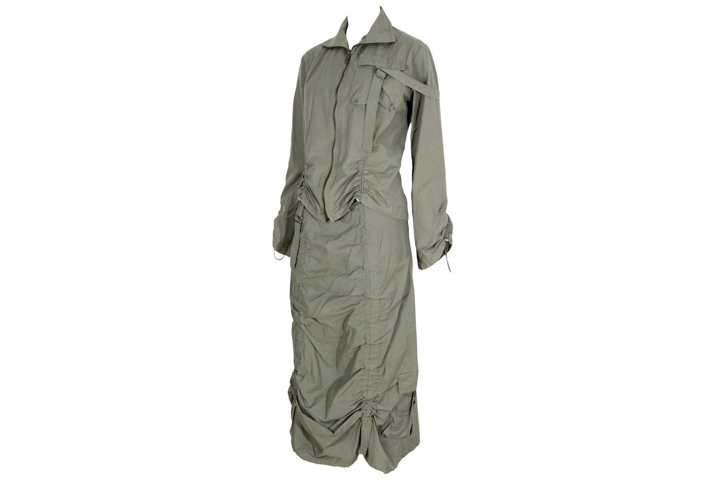 2000s French brand utility two piece set with ruched details / Made in France