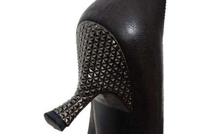 Vintage Prada brown leather kitten heel with textured metal details / 1990s / Made in Italy