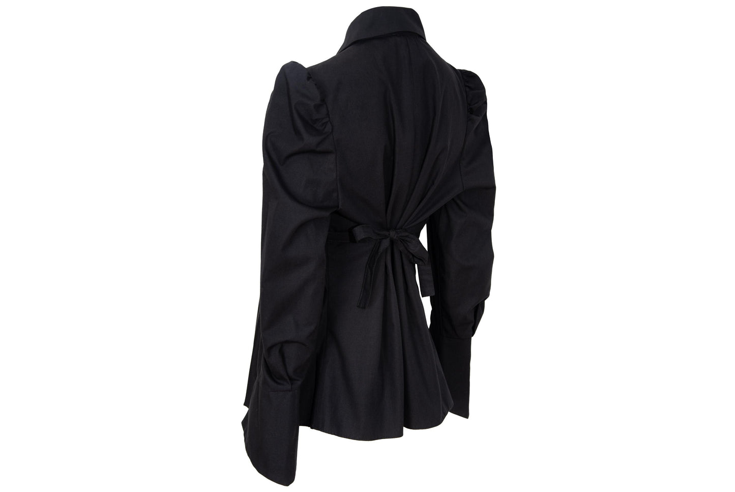 Vintage French brand black permanent pleats button front shirt with fabric appliqué details