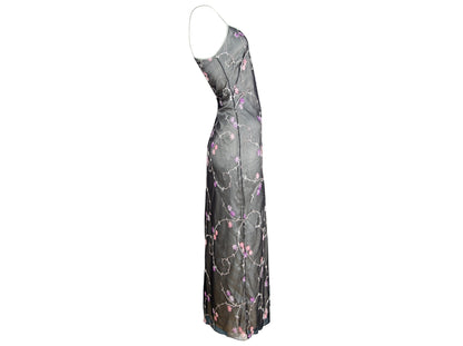 2000s Simultaneous embroidered tulle spaghetti straps maxi dress / Made in Italy