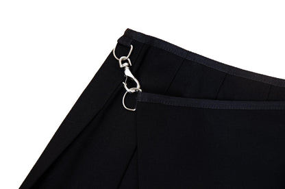 Vintage Simultaneous Asymmetric Pleated Wrap Skirt - Black Wool Blend - Size IT 44
