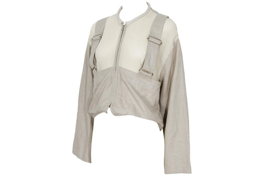 Vintage Japanese designer cropped harness linen jacket with mesh panels