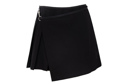 Vintage Simultaneous Asymmetric Pleated Wrap Skirt - Black Wool Blend - Size IT 44