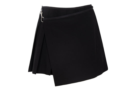 Vintage Simultaneous Asymmetric Pleated Wrap Skirt - Black Wool Blend - Size IT 44