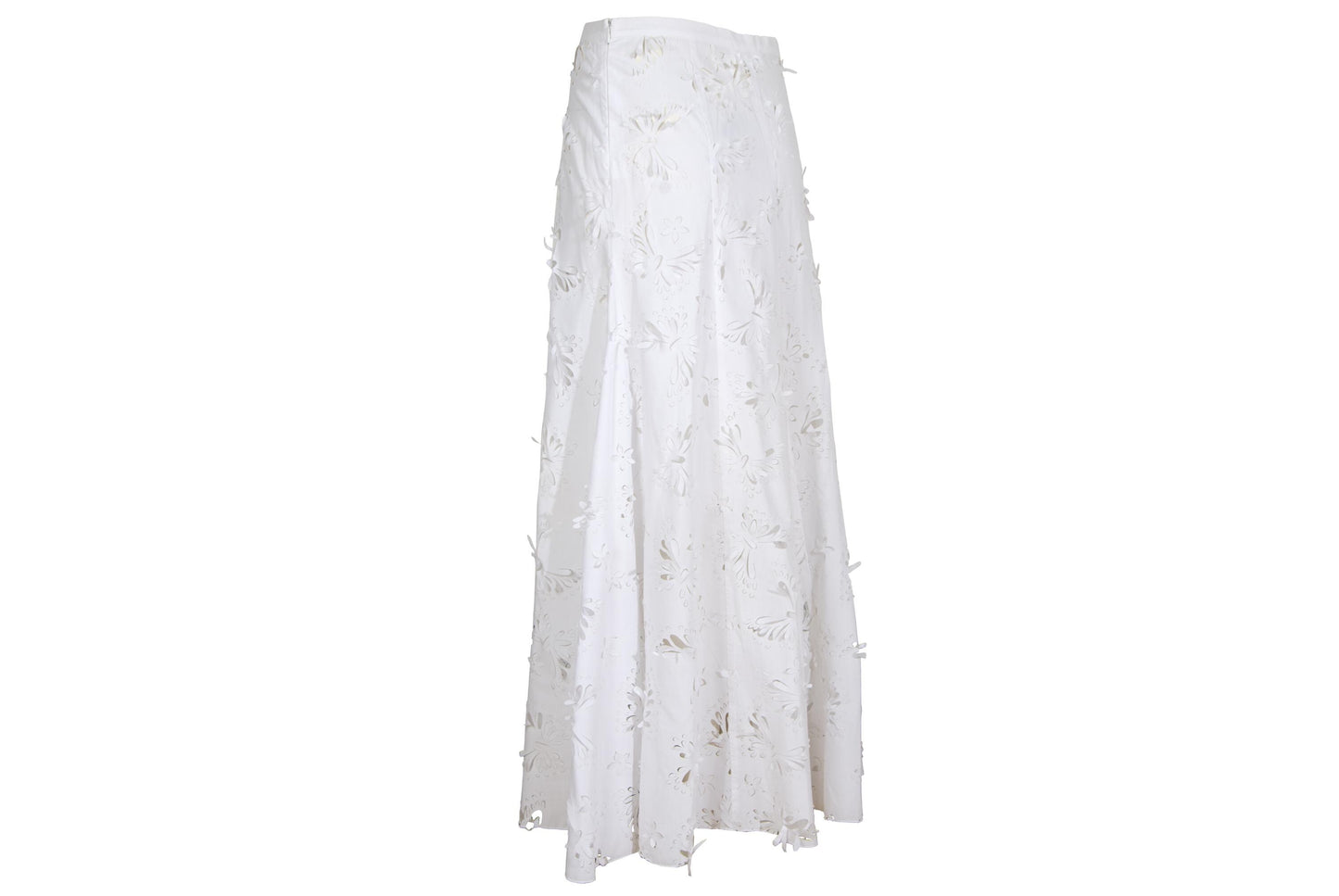 S/S 2004 Simultaneous white laser cut openwork fabric maxi skirt / Made in Italy