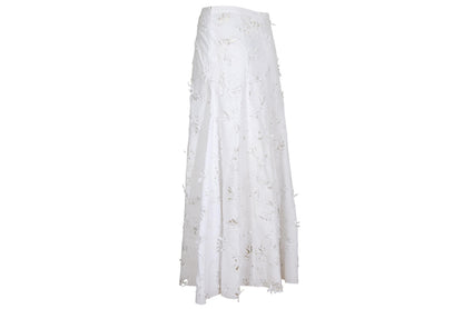 S/S 2004 Simultaneous white laser cut openwork fabric maxi skirt / Made in Italy