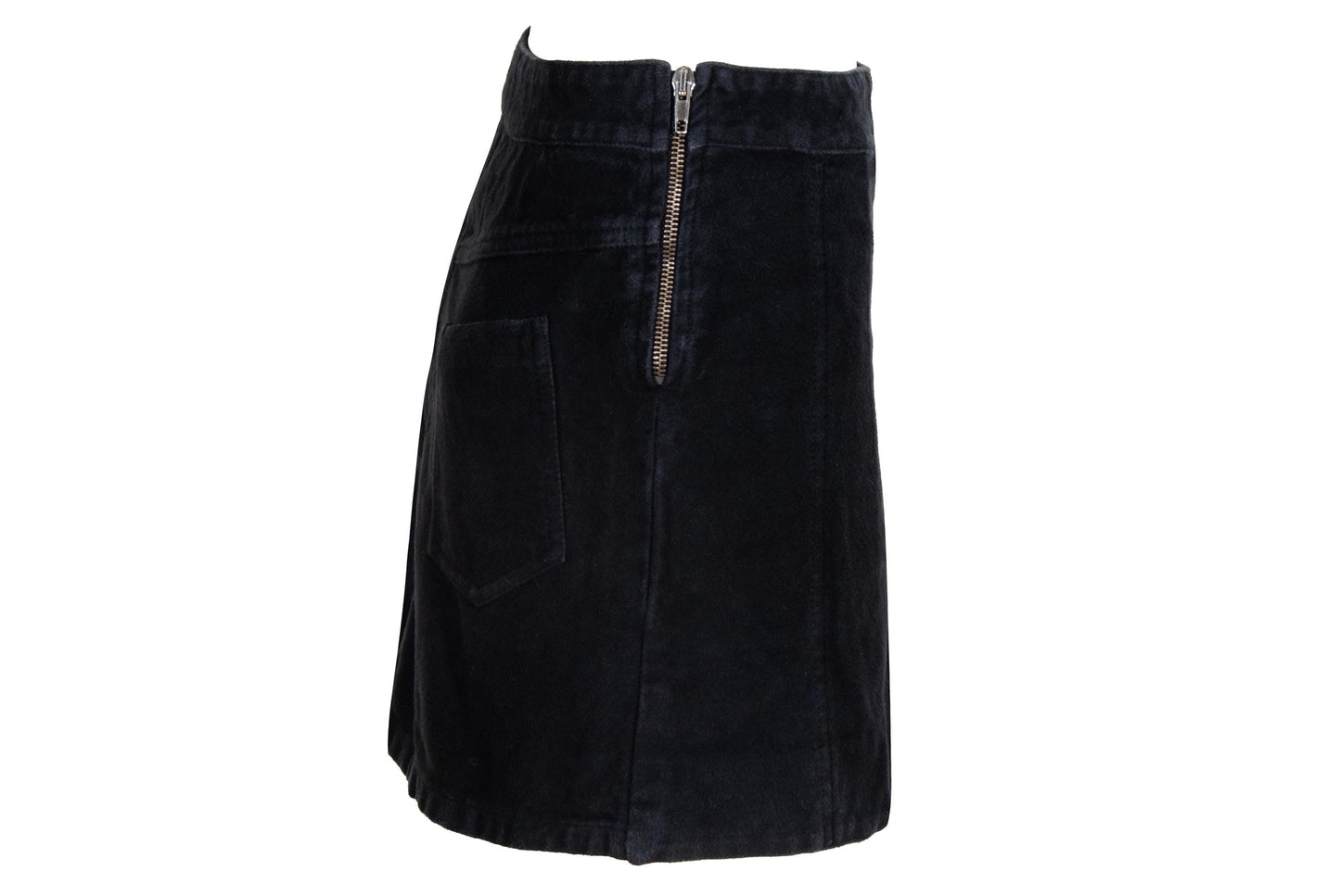 Vintage Gaetano Navarra black moleskin asymmetrical pleated mini skirt / Made in Italy