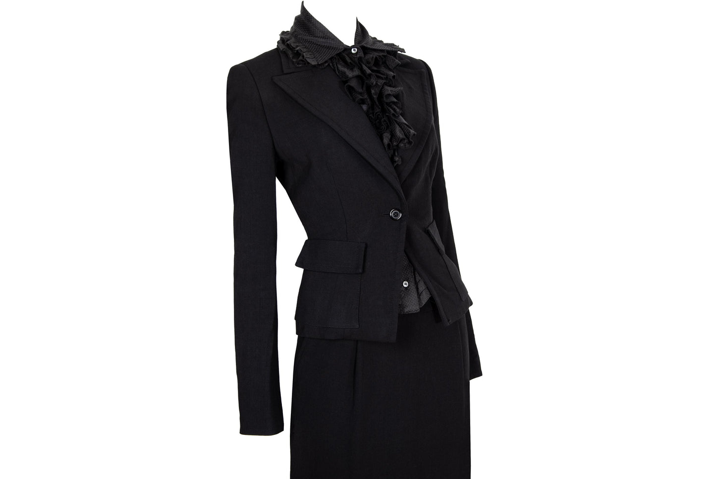 Vintage Gaetano Navarra black wool blazer and skirt suit / Made in Italy