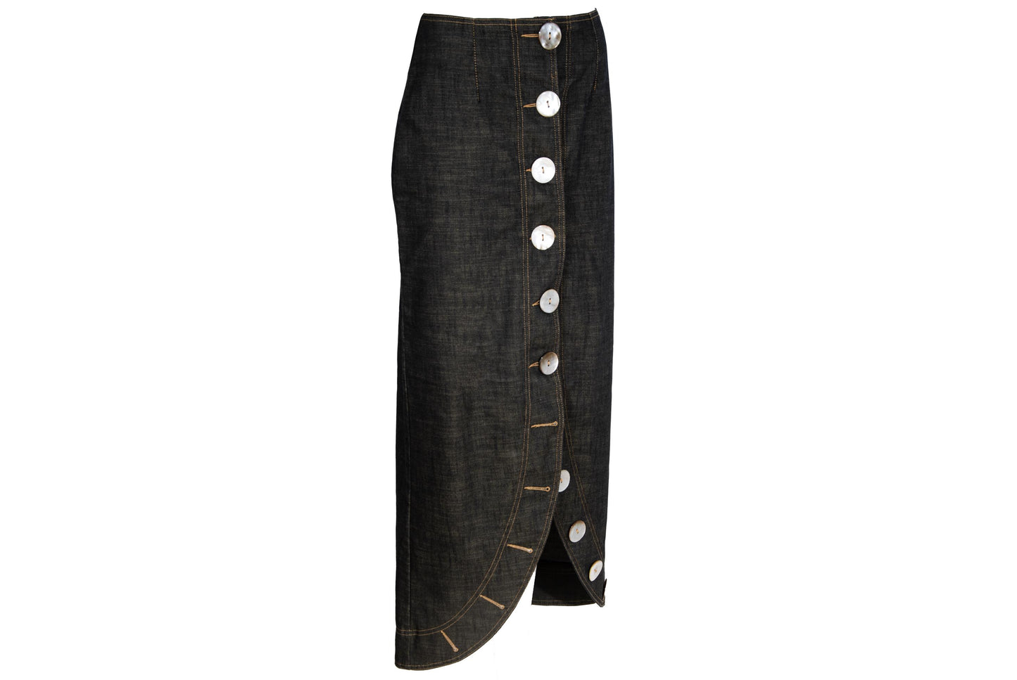 Vintage French designer oversized button front asymmetrical denim skirt - Made in France