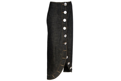 Vintage French designer oversized button front asymmetrical denim skirt - Made in France