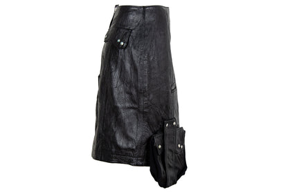 Vintage asymmetrical avant garde cargo pocket black leather skirt / Early 2000s French brand skirt