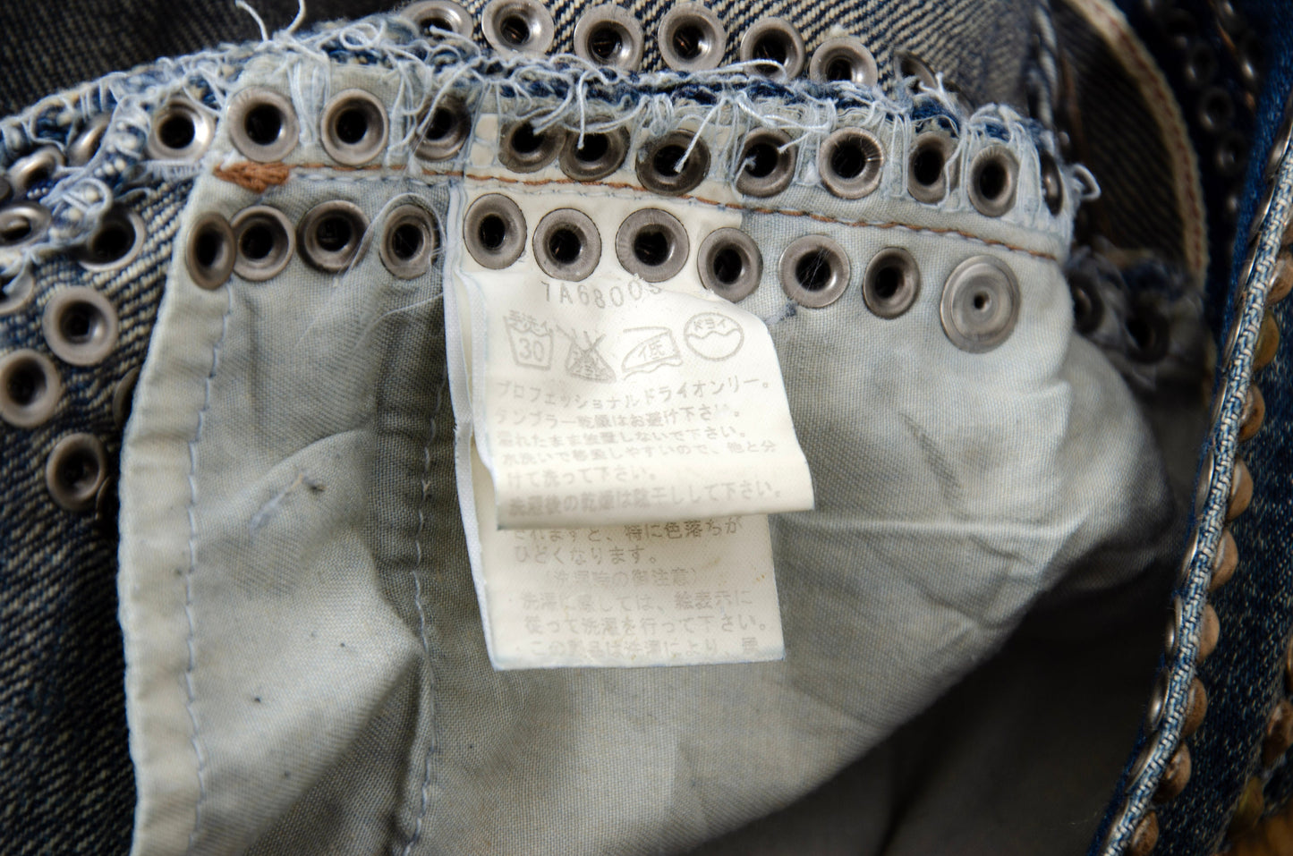 Vintage Enchantement...? mud wash low rise bootcut distressed studded jeans / Made in Japan