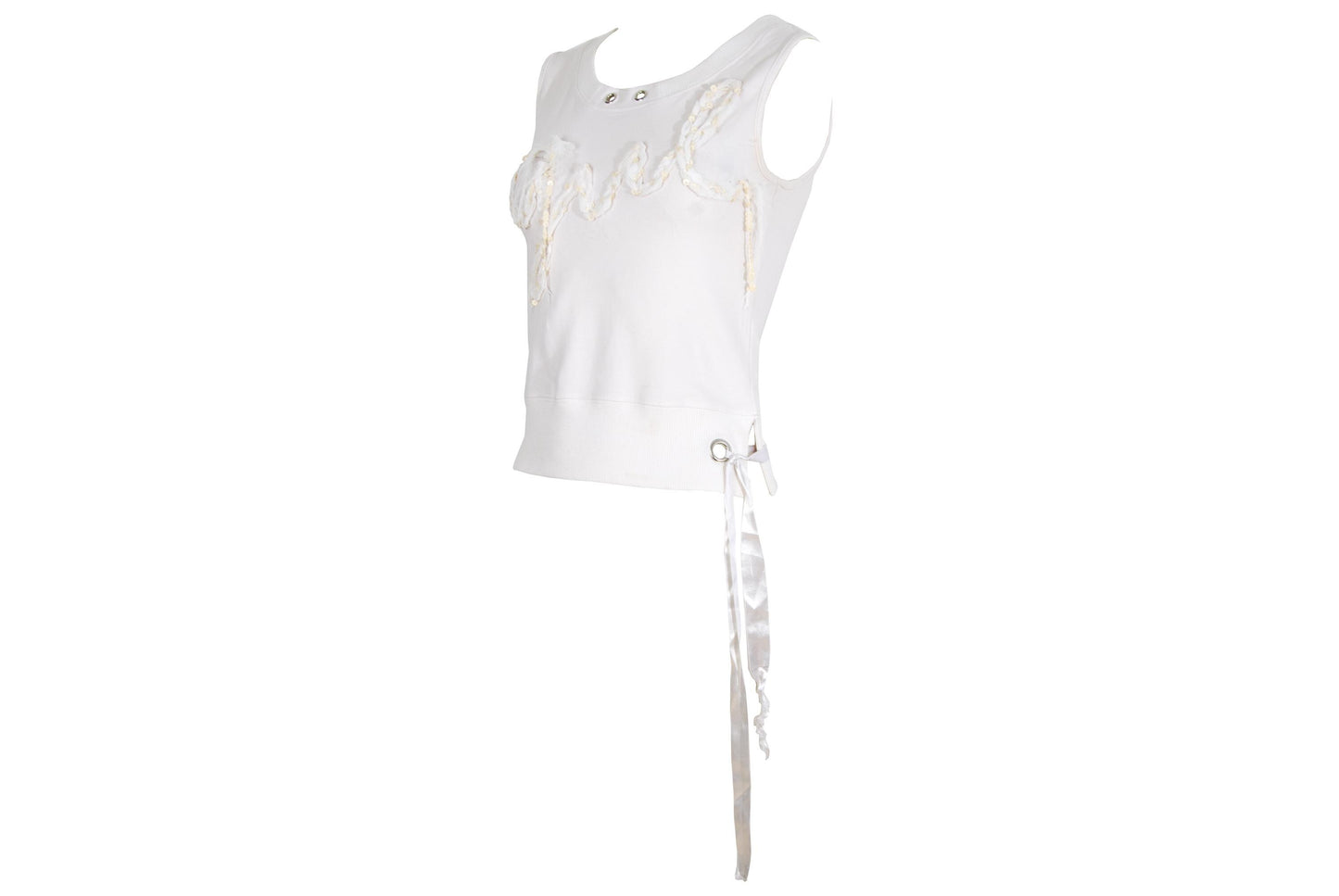 2000s "Girl" organza ribbon embroidered spellout tank top