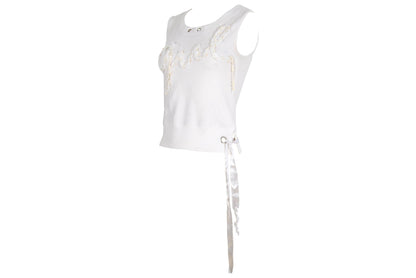 2000s "Girl" organza ribbon embroidered spellout tank top