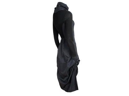 Vintage toggle drawstring asymmetrical technical nylon and rib knit parachute dress / Made in France