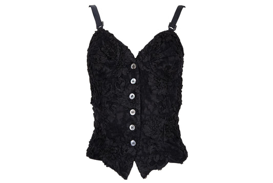90s black floral lace leather back panel bustier / Made in Italy