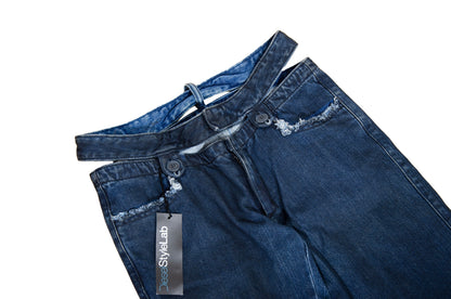 StyleLab Y2K Low Rise Flare Jeans with Cutout Waist