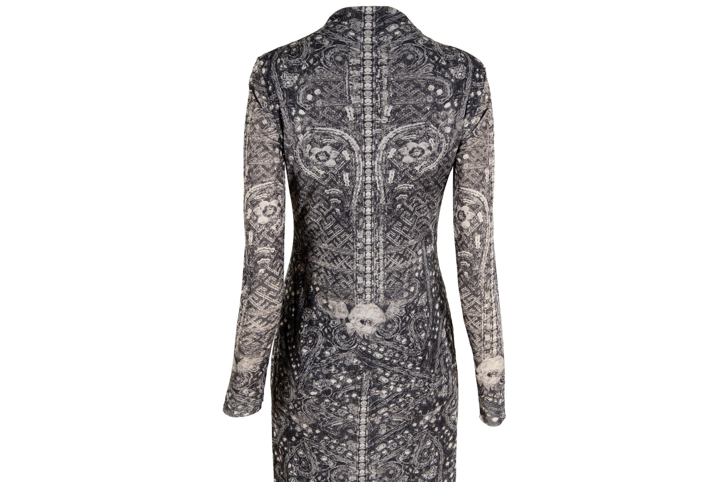 90s double layer mesh collage print long sleeves dress / Made in Italy