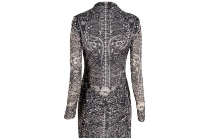 90s double layer mesh collage print long sleeves dress / Made in Italy
