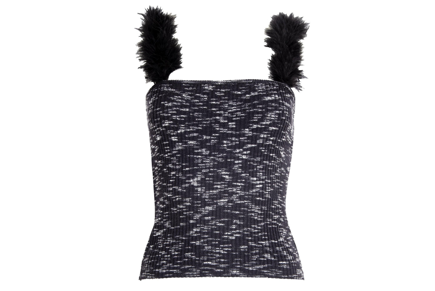 Vintage Amaya Arzuaga wool knit top with black feathers straps / Made in Spain