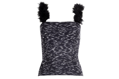Vintage Amaya Arzuaga wool knit top with black feathers straps / Made in Spain