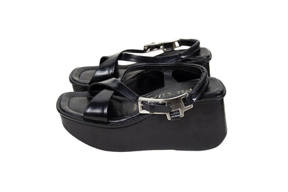 1999 Prada black leather platform sandals / Made in Italy