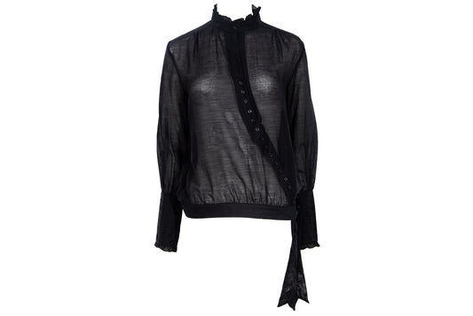 Vintage futuristic Edwardian inspired asymmetric button placket silk and cotton blend blouse