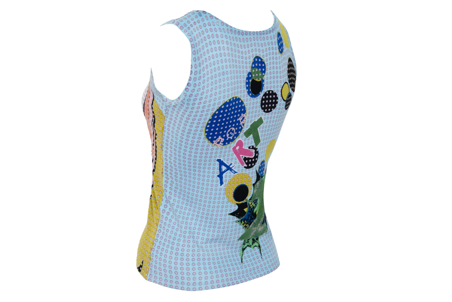 2000s pop art inspired tank top - Comic style portrait adorned with sequins and beads