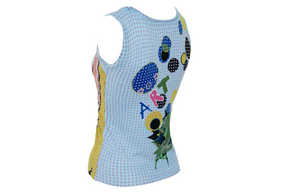 2000s pop art inspired tank top - Comic style portrait adorned with sequins and beads
