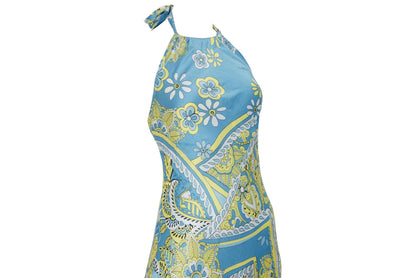 Vestido halter de sirena de seda 100% pura, bajo asimétrico y fluido, estilo vintage / Hecho en Italia