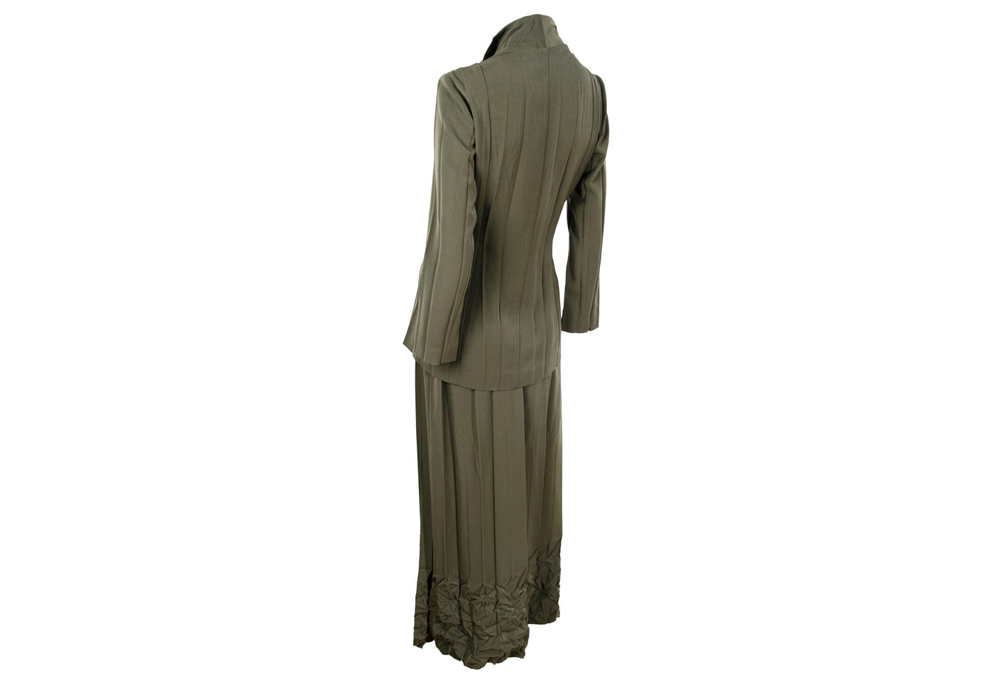 Vintage French brand permanent pleats army green two piece suit / Made in France