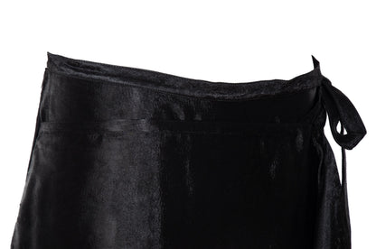 Marni black jacquard satin asymmetrical wrap skirt with fringe hem