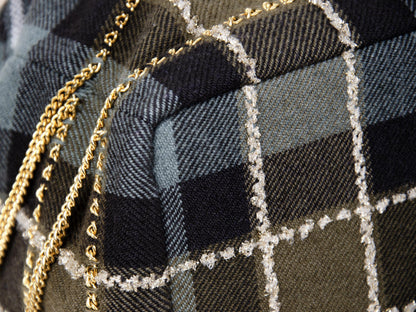 Japanese Designer Tartan Plaid Tote Bag with Gold Chain Fringe