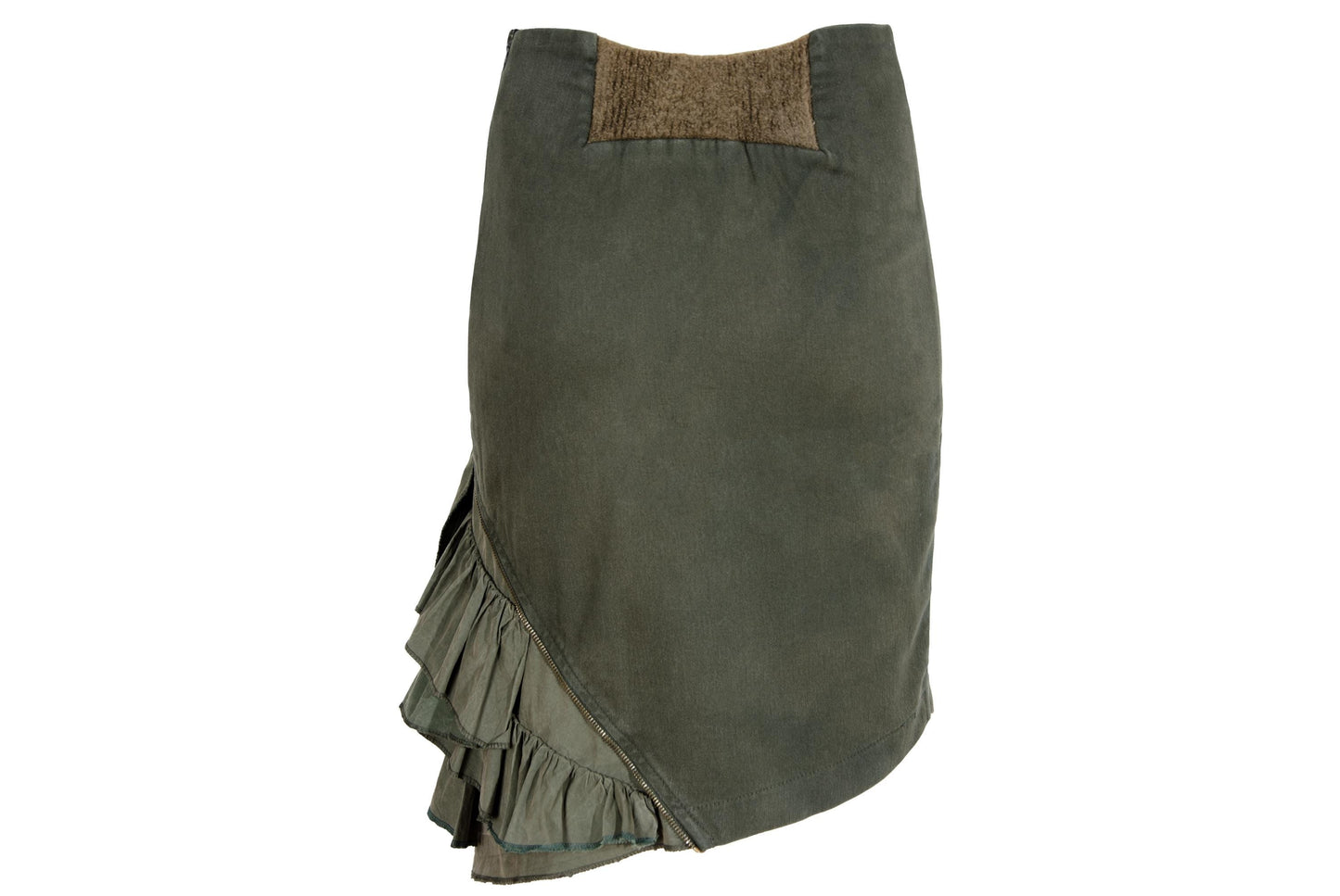 Vintage Collection Privée? khaki green military inspired asymmetrical ruffle skirt / Made in Italy