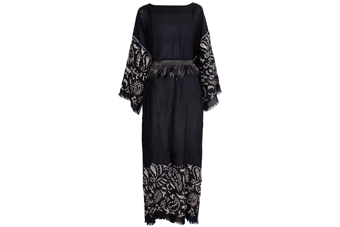 Vintage 100% silk embroidered kimono sleeves kaftan dress / Made in Italy