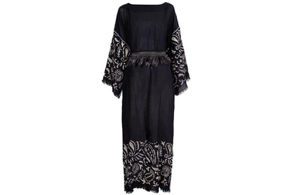 Vintage 100% silk embroidered kimono sleeves kaftan dress / Made in Italy