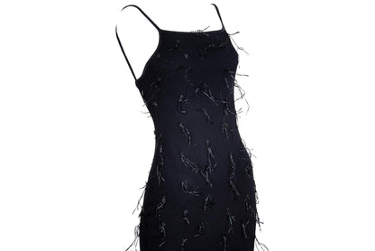 Vintage Amaya Arzuaga black mesh gown with shaggy nylon thread details / Made in Spain