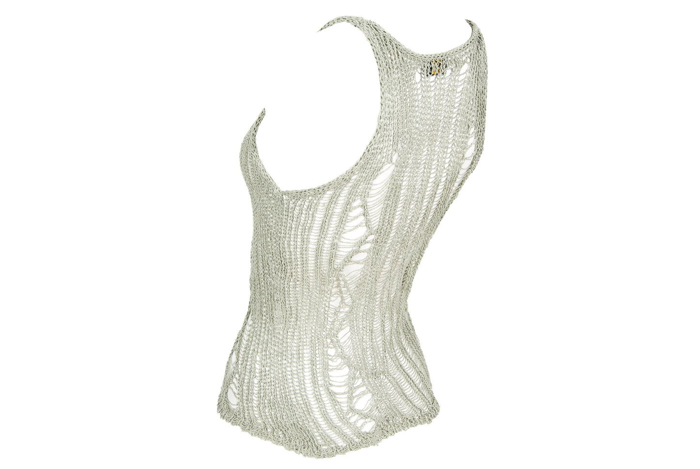Vintage ladder knit sheer distressed net tank top