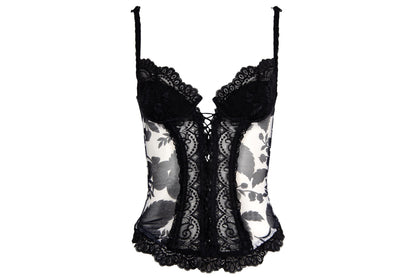 Marvel by La Perla black lace and floral mesh lace up front bustier