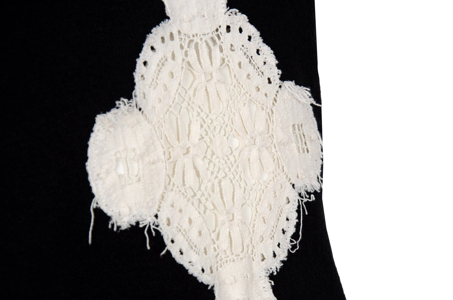 2000s Amaya Arzuaga soft black knit top with ecru doily appliqué - Made in Spain