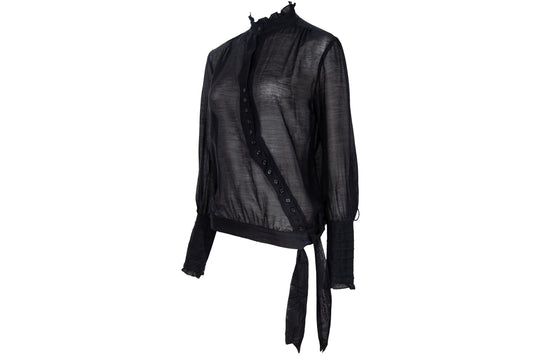 Vintage futuristic Edwardian inspired asymmetric button placket silk and cotton blend blouse