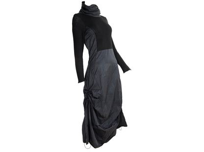 Vintage toggle drawstring asymmetrical technical nylon and rib knit parachute dress / Made in France