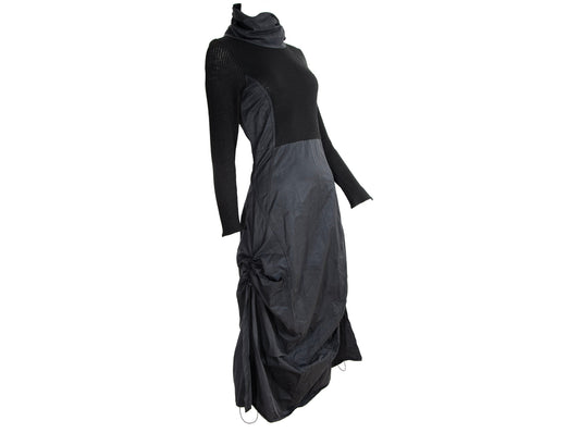 Vintage toggle drawstring asymmetrical technical nylon and rib knit parachute dress / Made in France