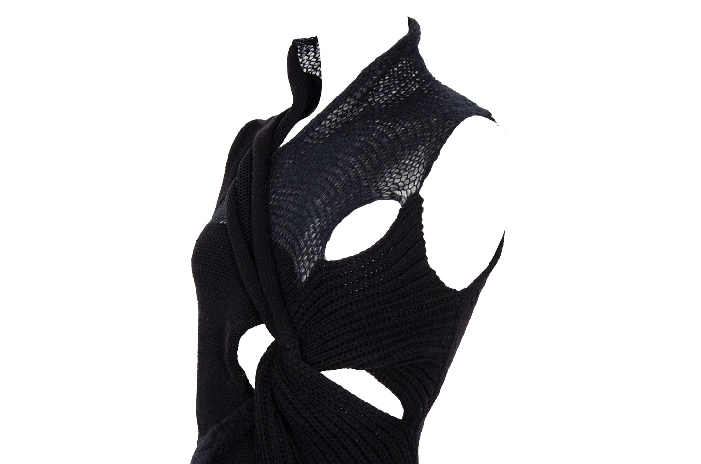 2000s avant garde black fuzzy mohair deformed knit cut out sleeveless top - Italian vintage