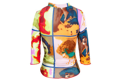 Vintage early 2000s pop art portraits Divina Marchesa print mesh top