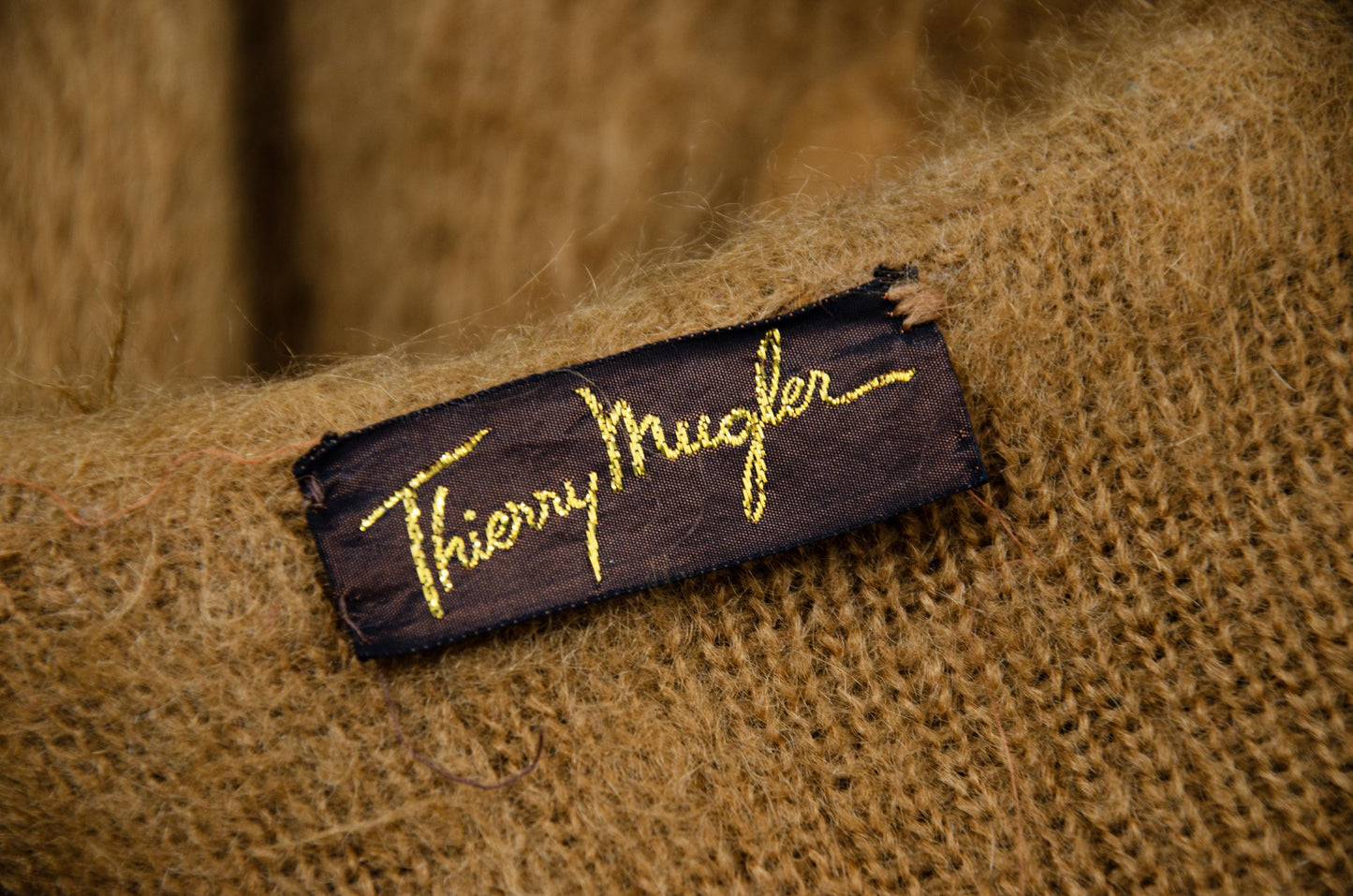 RARE 1970s Thierry Mugler fuzzy mohair wool scalloped hem hooded coat / Mugler mohair knit belted robe coat / Made in Italy