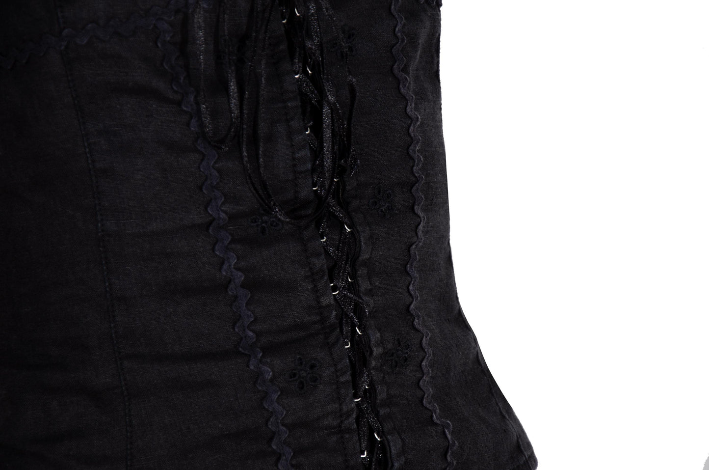 Vintage Black Linen Corset Top and Maxi Skirt Set