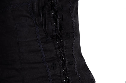 Vintage Black Linen Corset Top and Maxi Skirt Set
