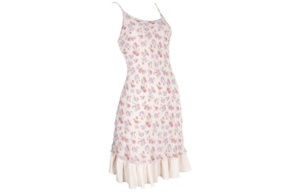 Vintage 100% silk floral print soft pink backless mini dress / Made in Italy